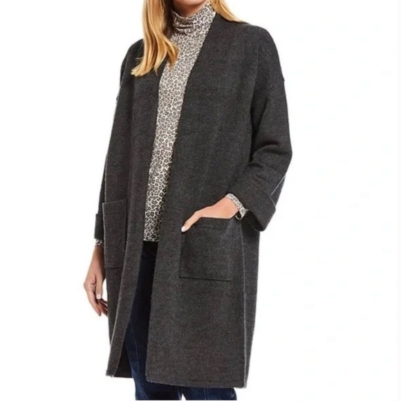 J.McLaughlin Marjorie Charcoal Gray Boiled‎ Wool Cardigan - Picture 2 of 15